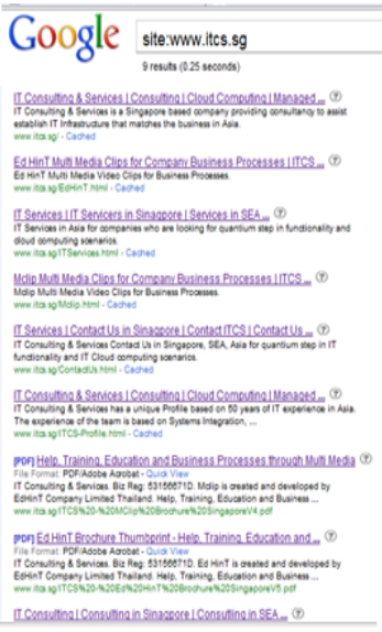 SERP Search Engine Results for ITCS.sg 